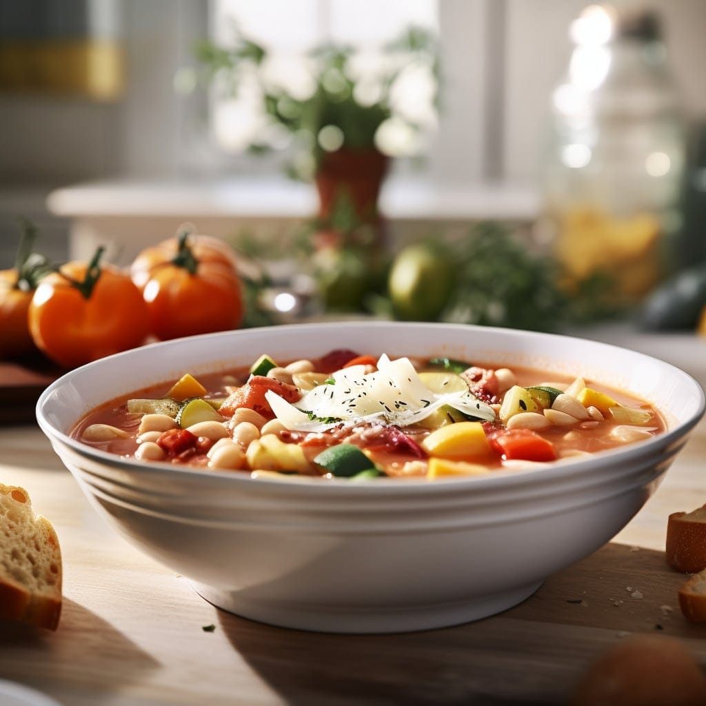 Italian Minestrone Soup with Fresh Vegetables and Pasta