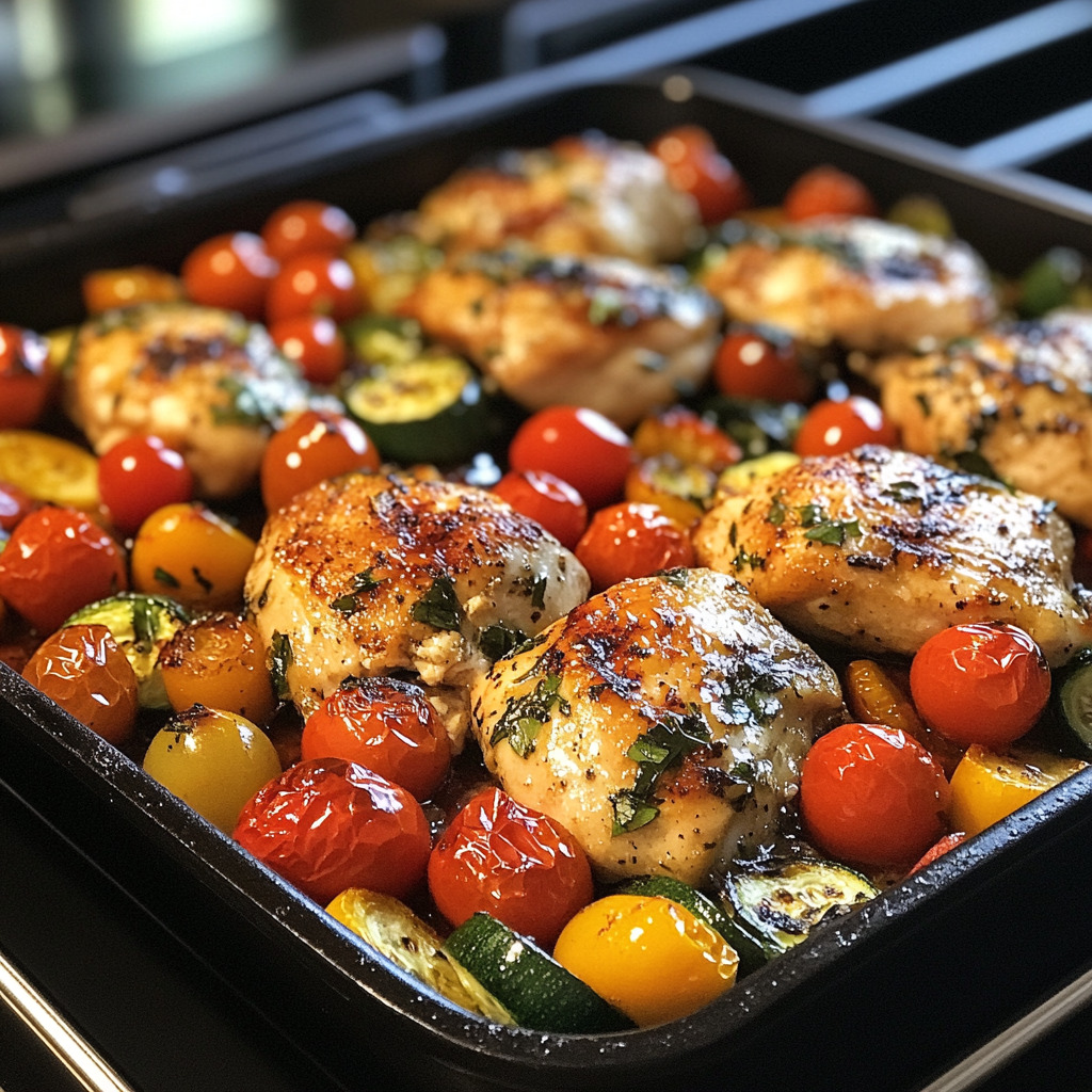 One-Pan Roasted Chicken with Fresh Vegetables and Herbs